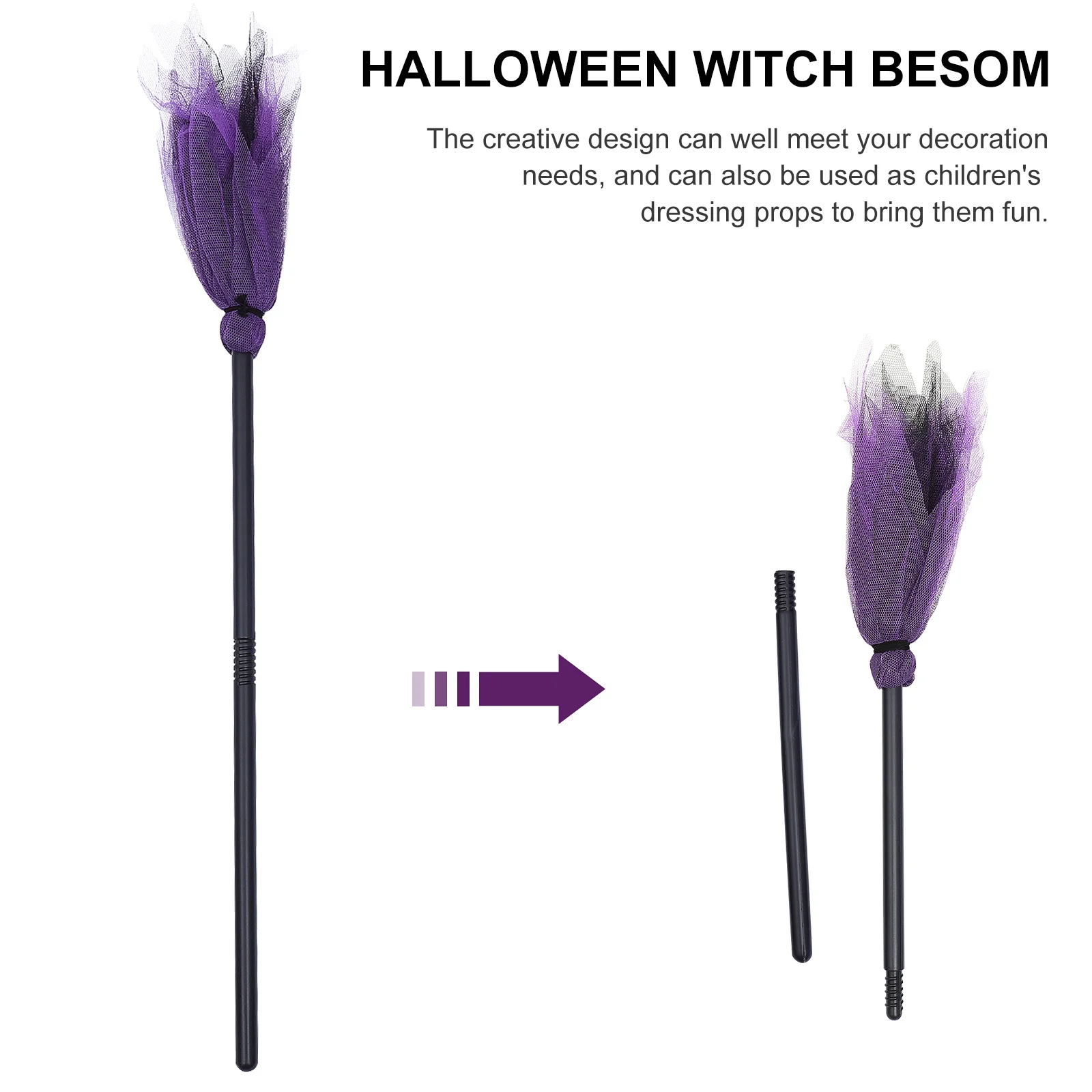 

2Pcs Halloween Witch Broom Plastic Mesh Decoration Stable Durable Besom Prop for Halloween Party Stage Toy Witch Broom
