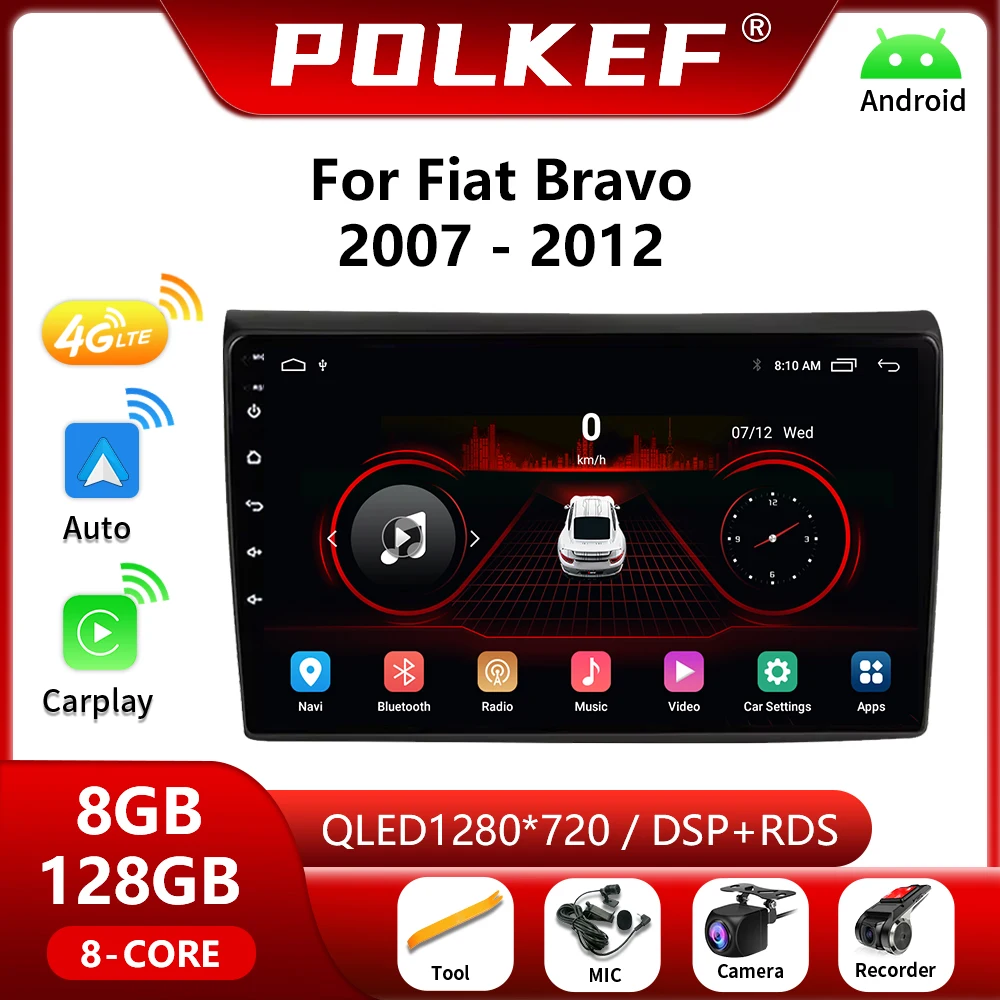 

For Fiat Bravo 2007 - 2012 Android 13 AutoRadio Stereo Car Radio Multimedia Video Navigation GPS 2din DVD 4G Carplay DSP