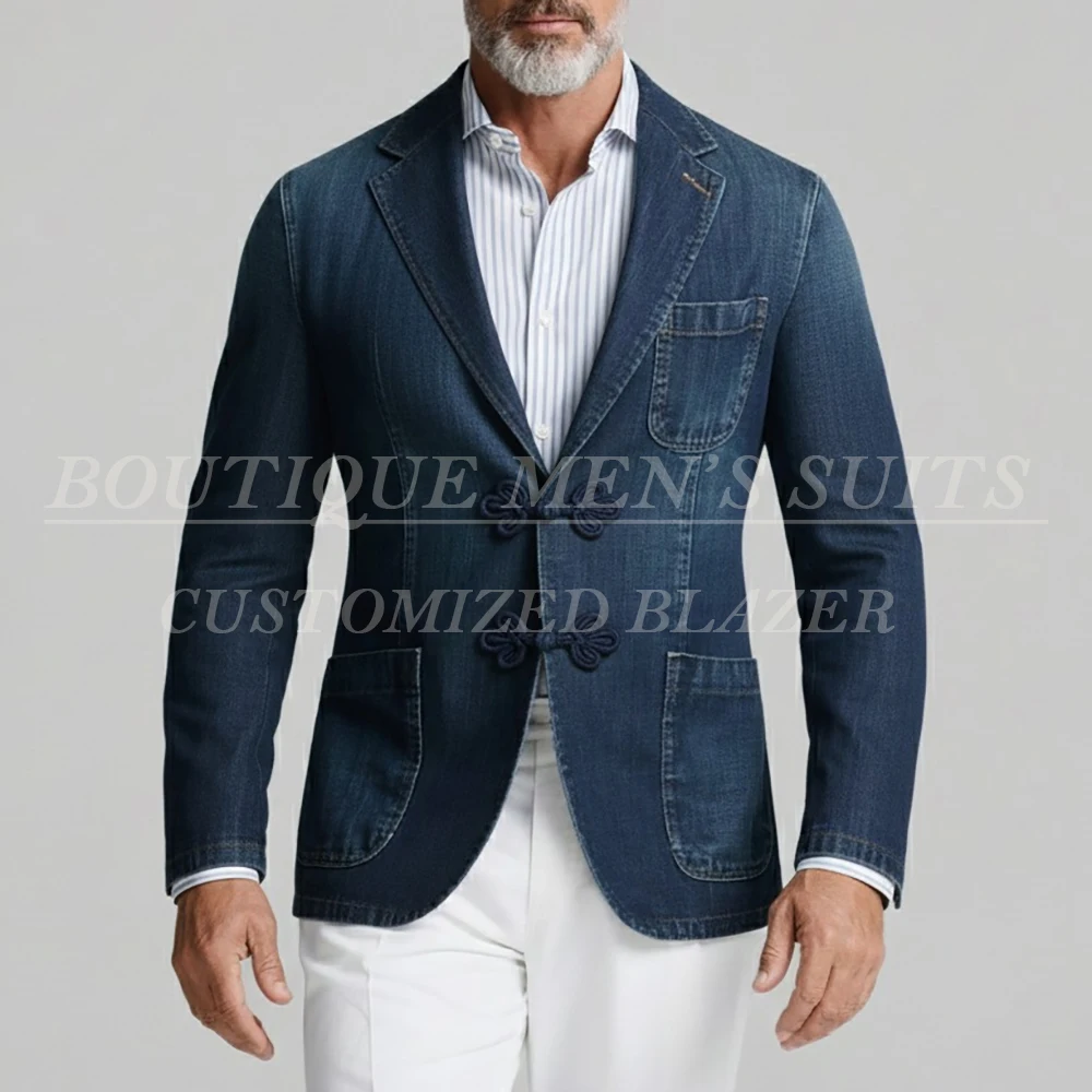 

Customzied Men's Suits Blazer Elegant Denim Slim Fit 2 Piece Jacket Pants Fashion Daily Party Male Clothing Outfits Costume