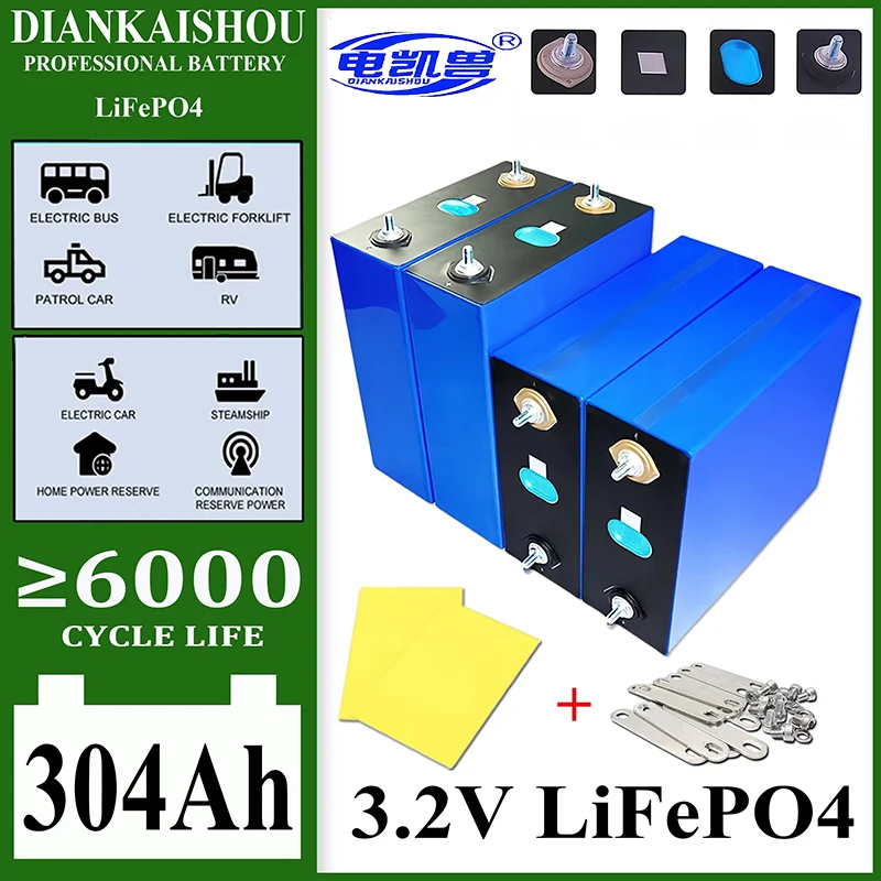 1 - 16PCS New 3.2V 304Ah LifePO4 Battery Grade A Matched Cells  24V 48V Home Power Storage Solar system 5 Year Warranty NO TAX