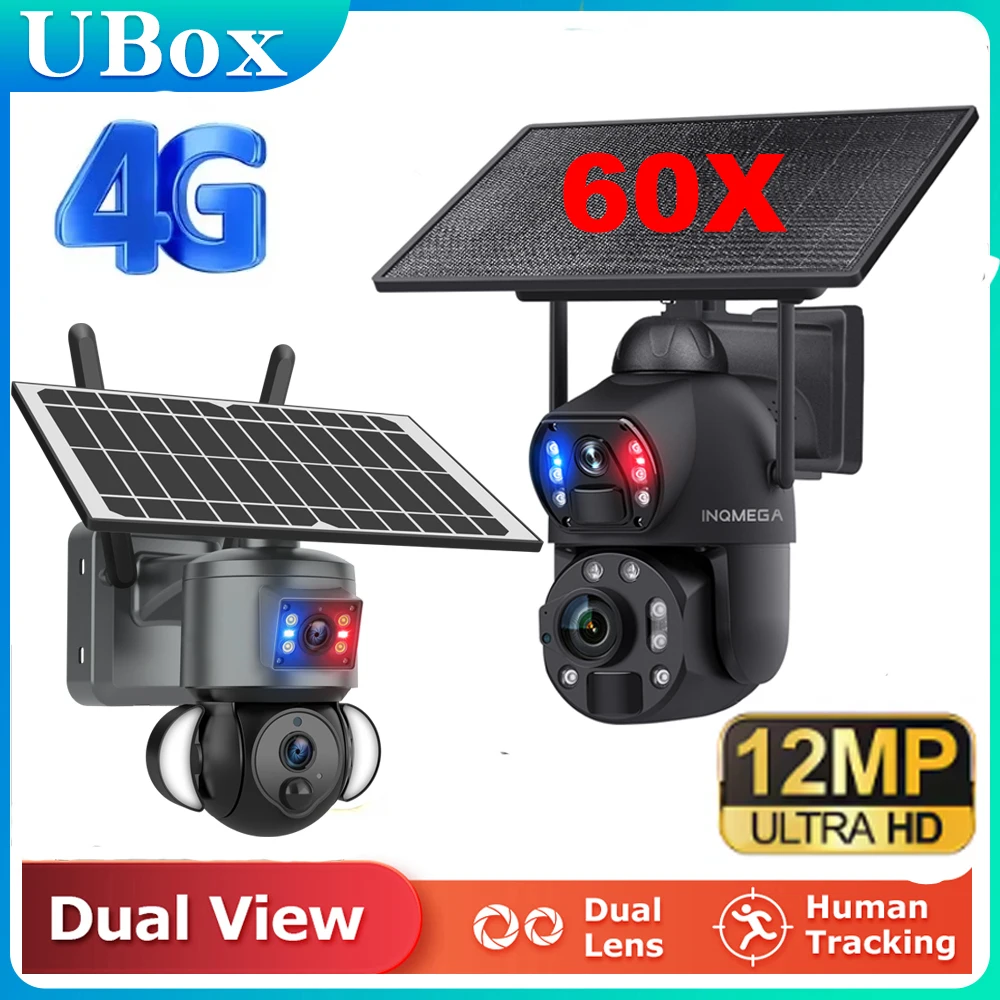 

INQMEGA 8K 12MP 60X Zoom Solar Camera 4G Sim Dual Lens Dual PIR Detection Humanoid Auto Tracking Outdoor Security Camera