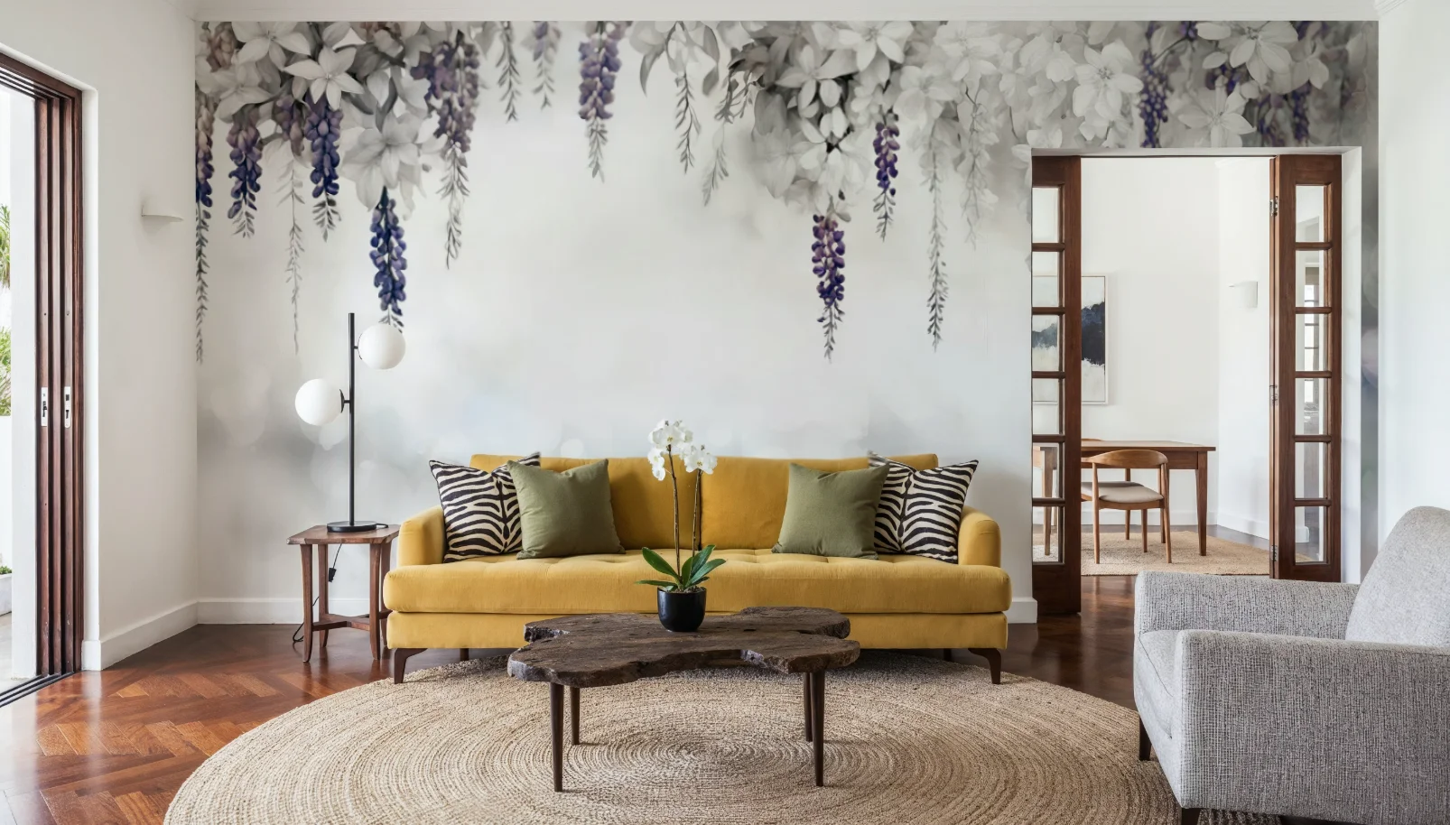 Customized mural hand-painted wisteria branches, floral fluff wallpaper, living room bedroom headboard background 3d wallpaper