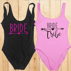 S-3XL One-Piece Swimsuit Women Team Bride Summer Swimwear Higt Cut Low Back Bathing Suit Bachelor Party Swimming Suit Beachwear