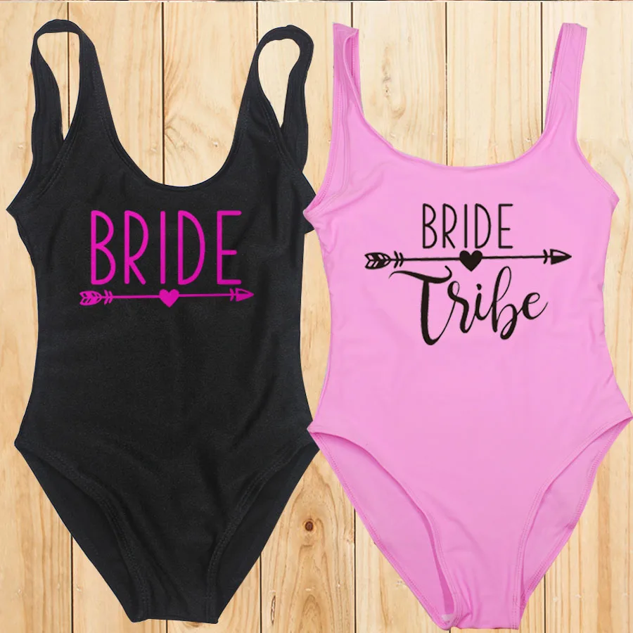 S-3XL One-Piece Swimsuit Women Team Bride Summer Swimwear Higt Cut Low Back Bathing Suit Bachelor Party Swimming Suit Beachwear