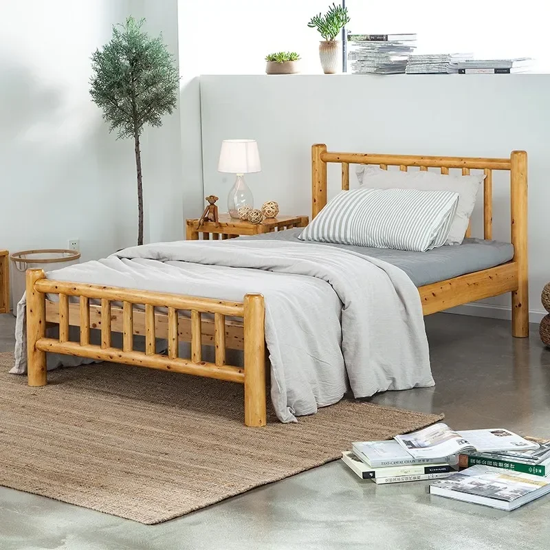 

Solid Wood Log Pole Bed Cypress Single Bed Dormitory Single Apartment Small Apartment Second Bedroom