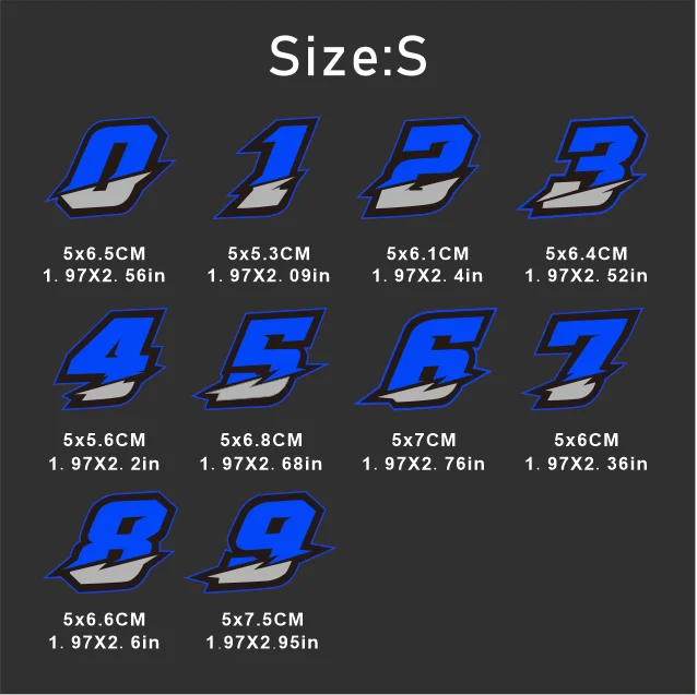 1PC Waterproof Blue Arabic Numerals Motorcycle Vinyl Stickers Decals, for Motorbike Fuel Tank Helmet Scooter Fairing DIY Decor