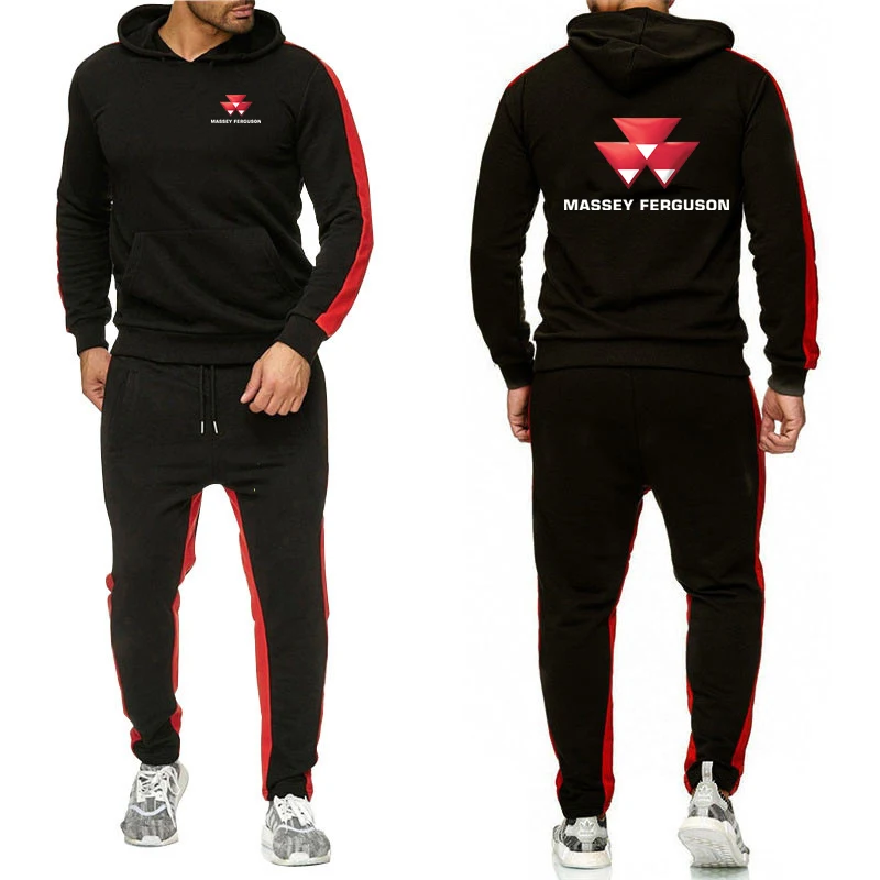 2025 primavera otoño Massey Ferguson estampado moda sudaderas con capucha + pantalones de chándal casuales traje de los hombres de Color sólido conjuntos deportivos de alta calidad