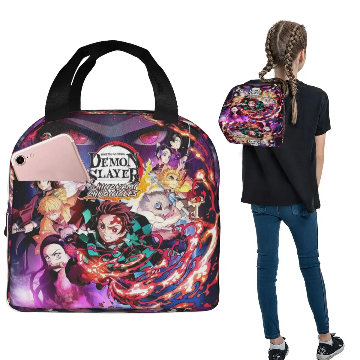 

Demon Slayer Poster Lunch Bags Insulated Bento Box Waterproof Lunch Tote Resuable Cooler Thermal Bag for Woman Children School