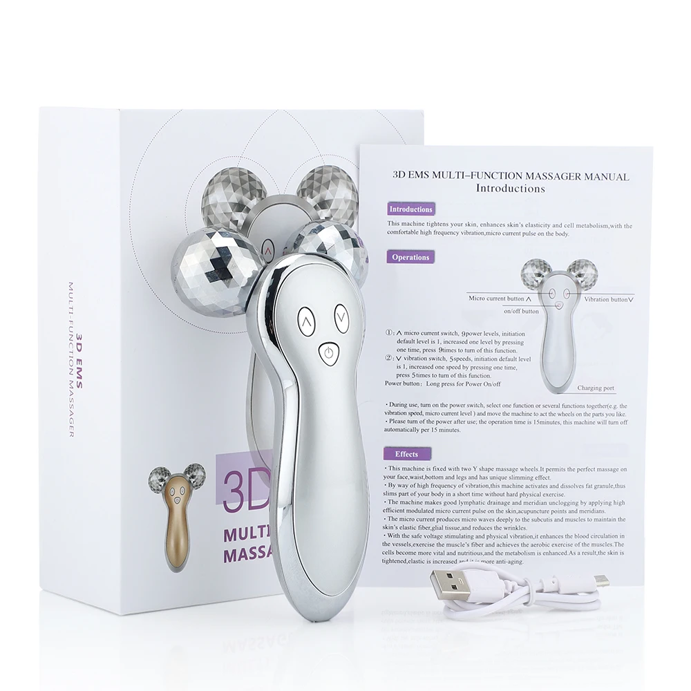 Micro-corrente vibrazione 3D Face Roller Massager EMS Microcurrent Face Lift Device Facial 4D Roller Y Shape Rotating Machine