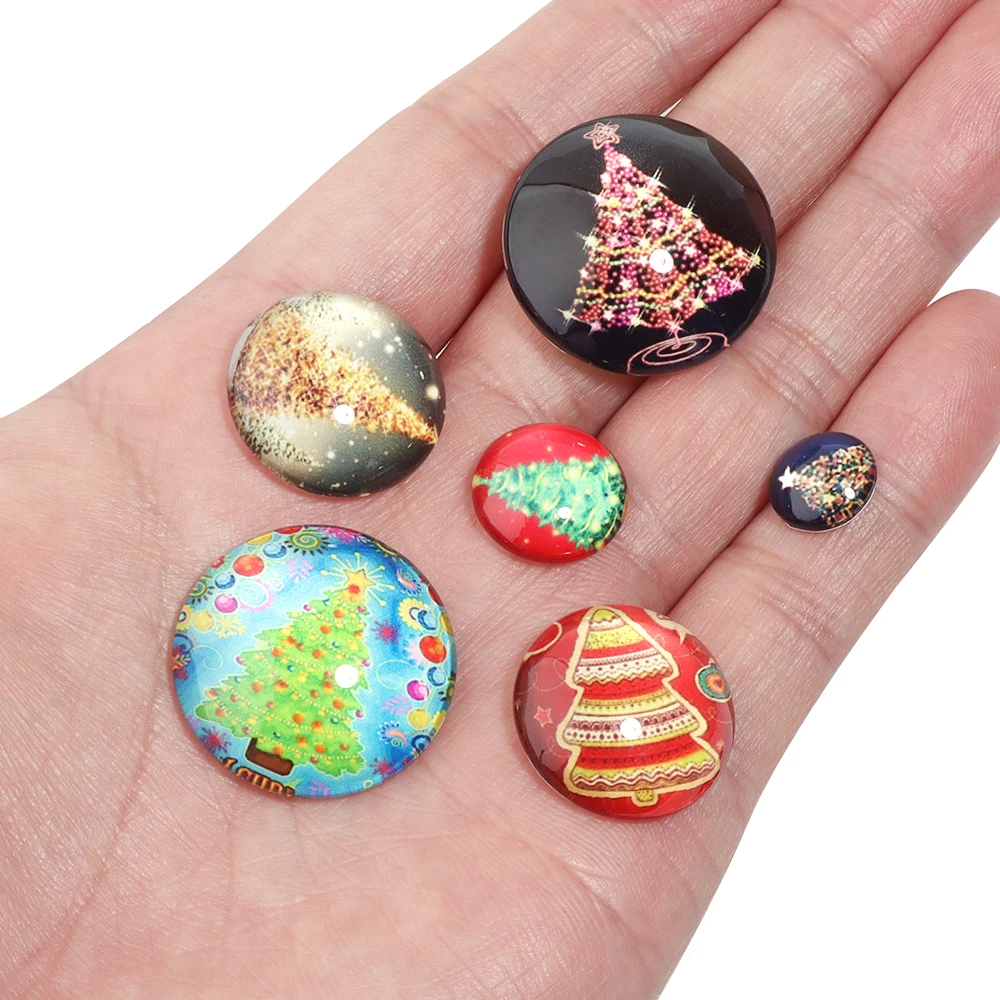 10pcs/lot Glass Cabochon Beads Christmas Seris Cabochon Beads Loose Beads For Jewelry Making DIY Necklace Bracelet Accessory