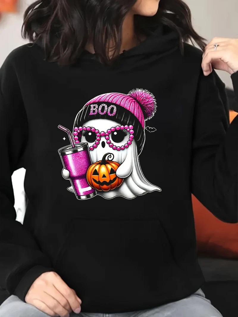 

2025 Autumn and Winter Women Boo Anime Style Milk Tea Graphics Print Plus Size High-end Luxury Is for Both Men and Women Top Y2k