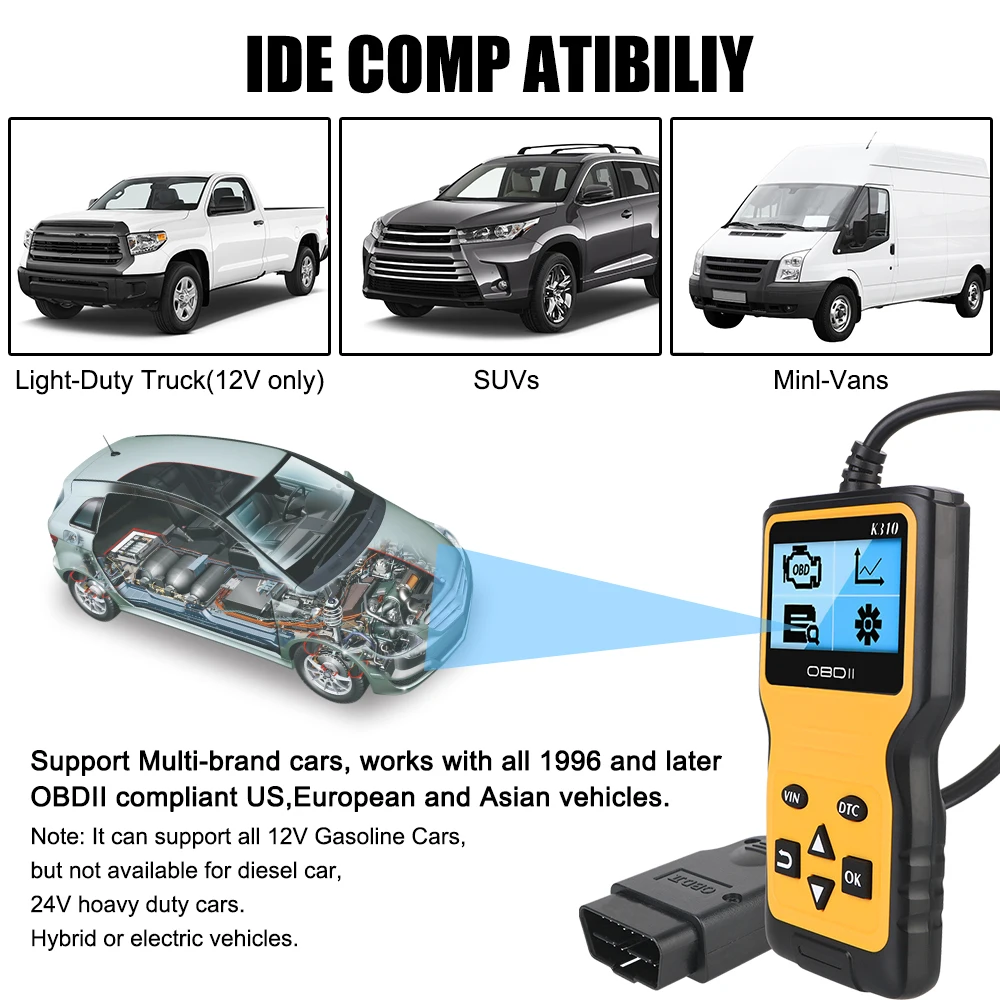 Digital Display OBDII Scanner Car Diagnostic Tools OBD II EOBD K310 OBD2 Code Reader Auto Accessories 16 Pin Universal