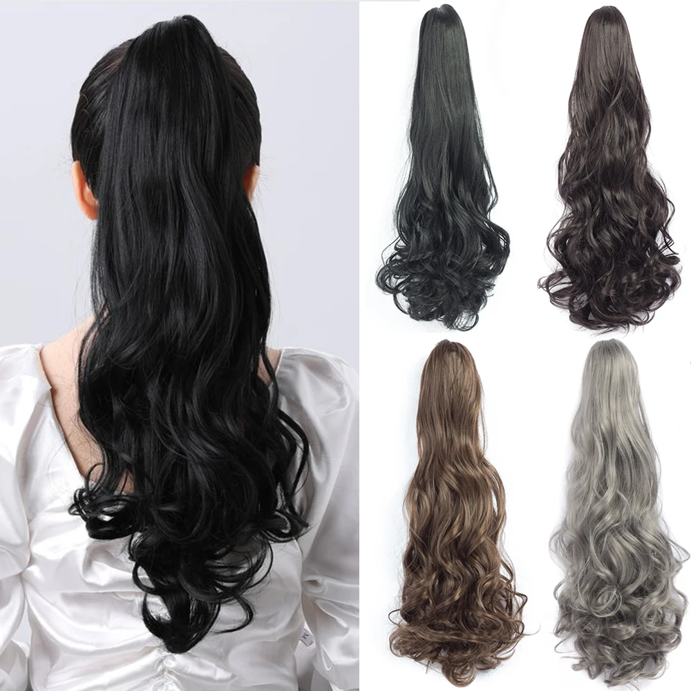 

Synthetic Wavy Claw Ponytail Clip In Hair Extension Heat Resistant Natural Wave Pony Tail False Hairpiece 24inch 140g