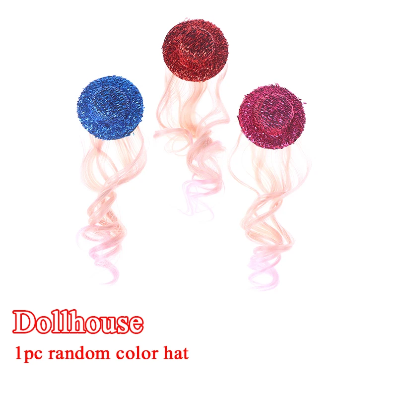 1Pcs Sweet Doll Hat With Length Wig Dollhouse Doll Curly Hair Accessories Doll Princess Dress Up Toy For Girls Pretend Play Toy