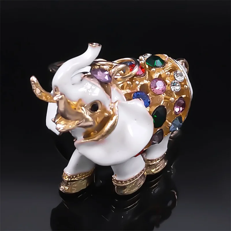 Colorful Crystal Elephant Key Chain for Women Men Ethnic Alloy Rhinestone Bag Accessories Cute Animal Keyrings Car Jewelry K5246