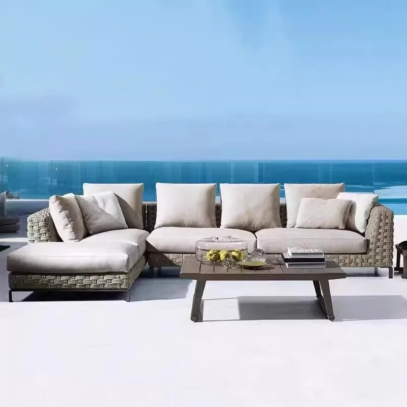 Outdoor sofa courtyard corner combination terrace sun room model room rattan sofa outdoor courtyard furniture
