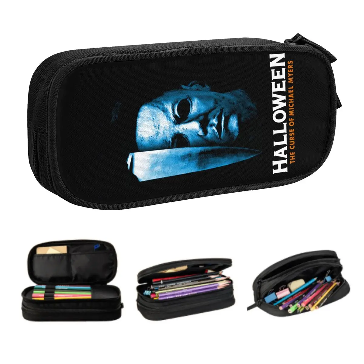 Custom Cute Halloween Michael Myers Pencil Case for Large Capacity Horror Movie Character Pencil Bag School Accessories
