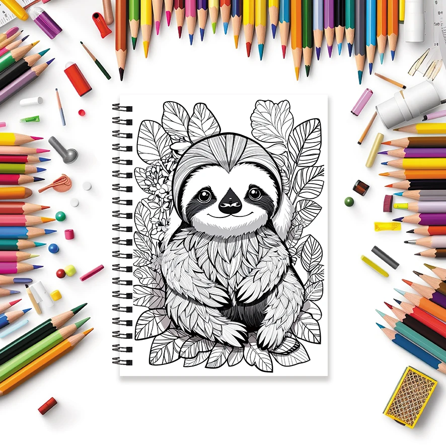 Adult Coloring Book - 8.3x 11.2 Inch 32 Pages Cute Sloth Coloring Book - Helps Reduce Stress and Ease Emotions