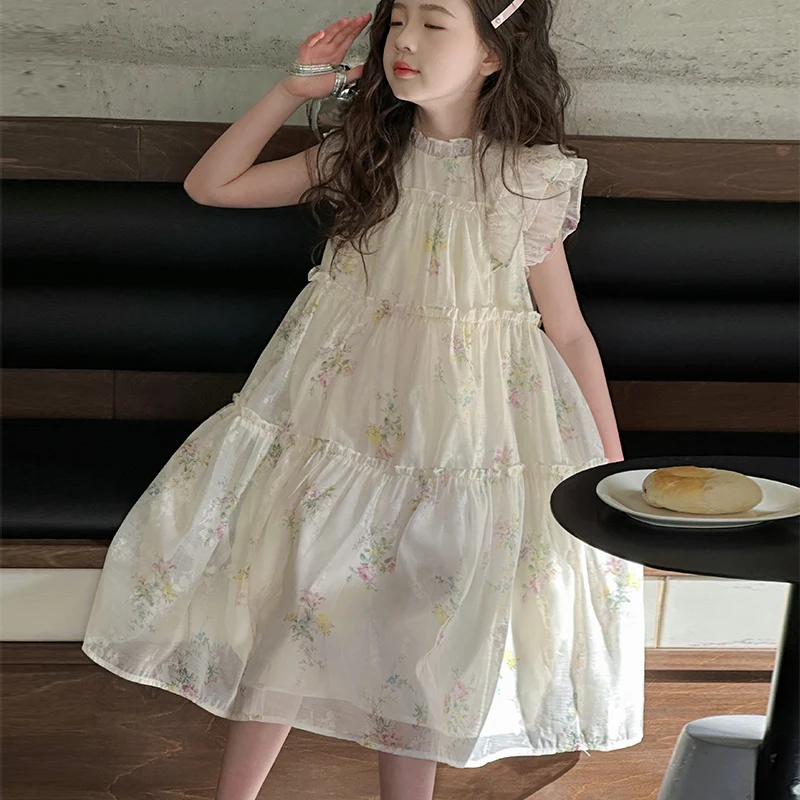 Children Dresses For Girls Floral Princess Dress Party Tulle Flutter Sleeve Birthday Pageant Wedding Flower Girl Dresses 6-13 Y