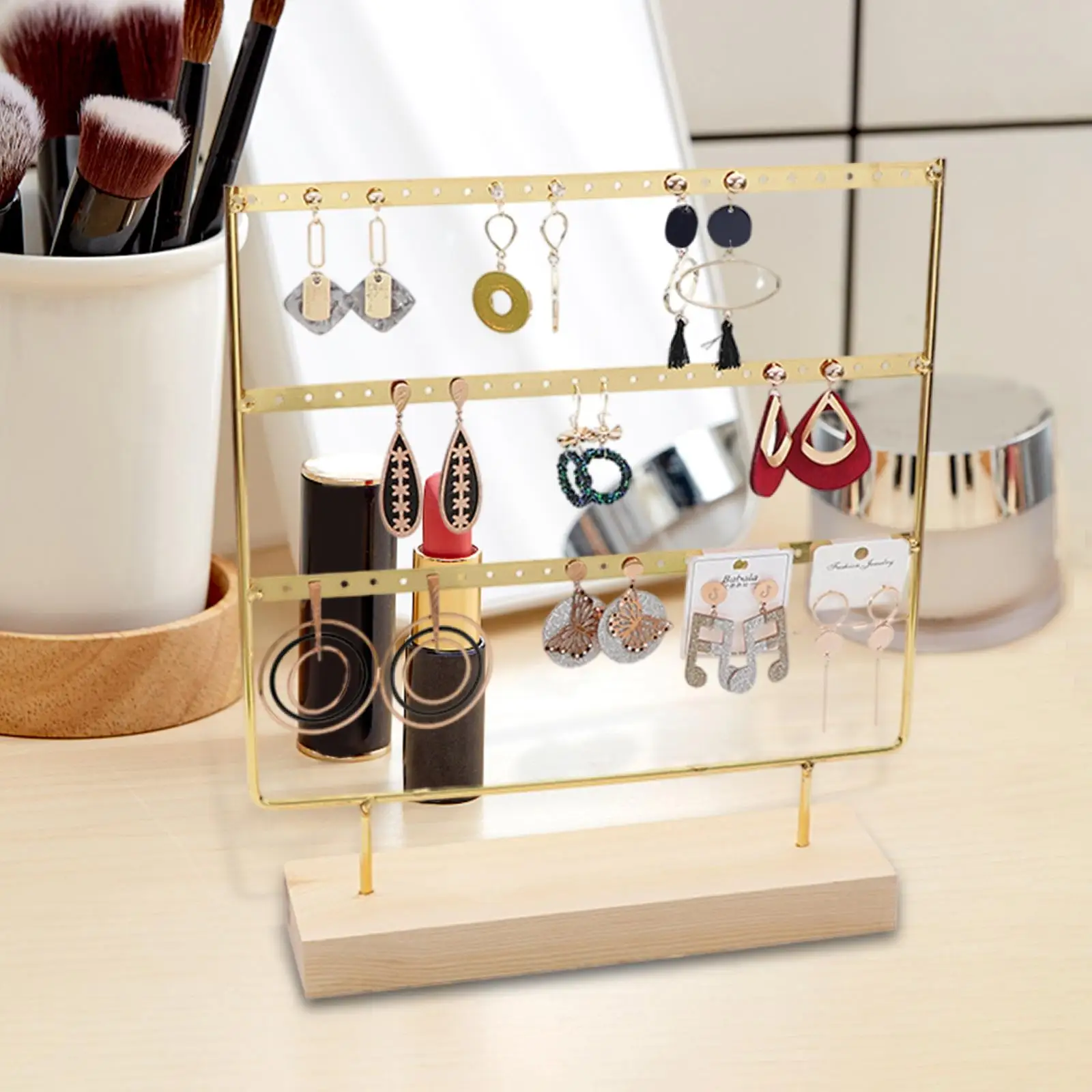 3 Tiers Earring Stand Ear Stud Holder Organizer Large Storage Metal Hanger Shape Tabletop Jewelry Display Stand with Holes Girls