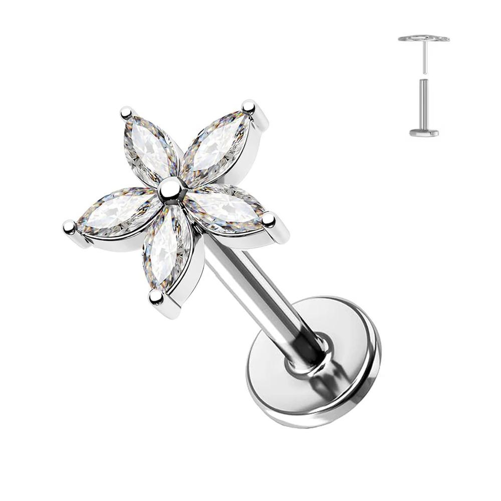 1 Stück Schmetterlings-Herz-Anhänger Piercing-Ohrringe G23 Titan Flache Rückseite Push-In Blumen-Labret-Stud Tragus Knorpel Körperschmuck – Detail 8