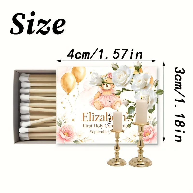 Personalized Custom Matchbox Label Stickers with Floral Bear Design for Gratitude and Commemoration, Custom Matchstick Stickers with a Light Luxury and Romantic Feel, Vintage Floral Clusters, Exclusive Commemorative Decorative Stickers Suitable for Gift Paper Labels, Holiday Decorations, Matte Paper, Single-Use