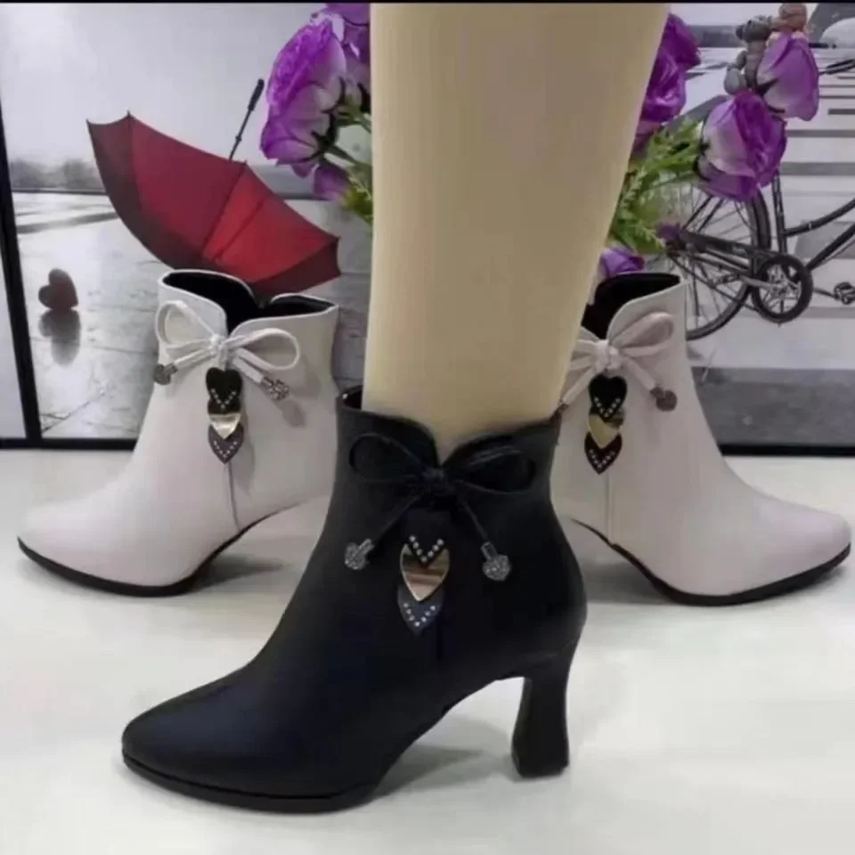 2024 high-heeled boots female spring and autumn single boots new women's shoes zip white waterproof Taiwan high-heeled shoes