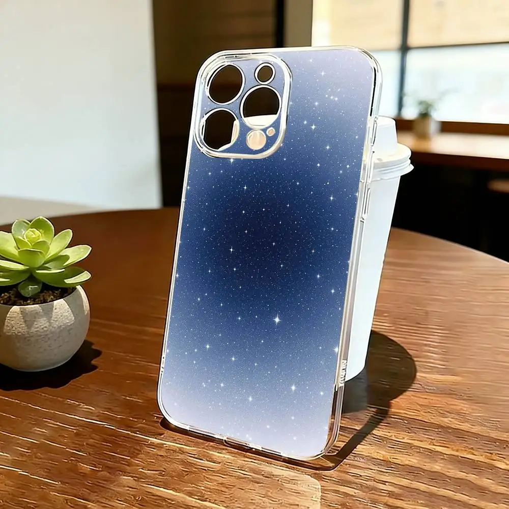 

Solid Color Starry Sky Phone Case Transparent Silicone Soft For iPhone 17 16 15 14 13 12 11 Mini Pro Max Plus