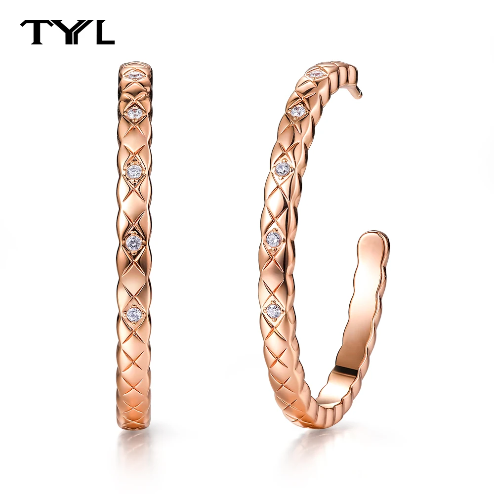 

TYYL Fine Zirconia Hoop Earrings Rose Gold Color Ear Circle Stud Threader Piercing Needle Earring Luxury Wedding Party Jewelry