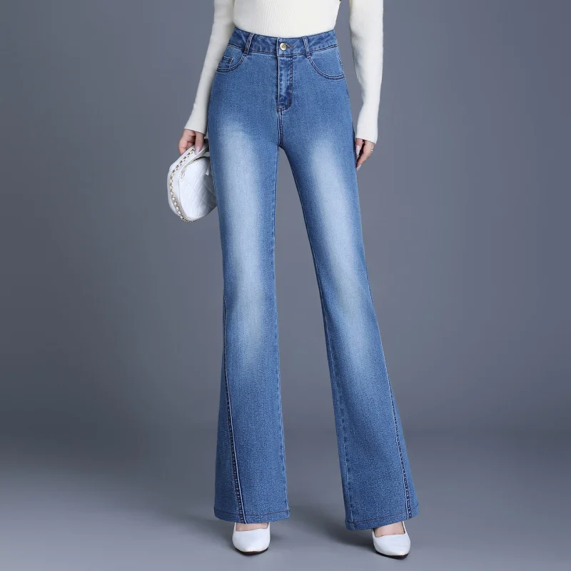 

New Fashion Denim Flared Pants for Women, Autumn and Winter Long Pants, High Waist Casual Slim Fit Bell Bottom Pants, Heightenin