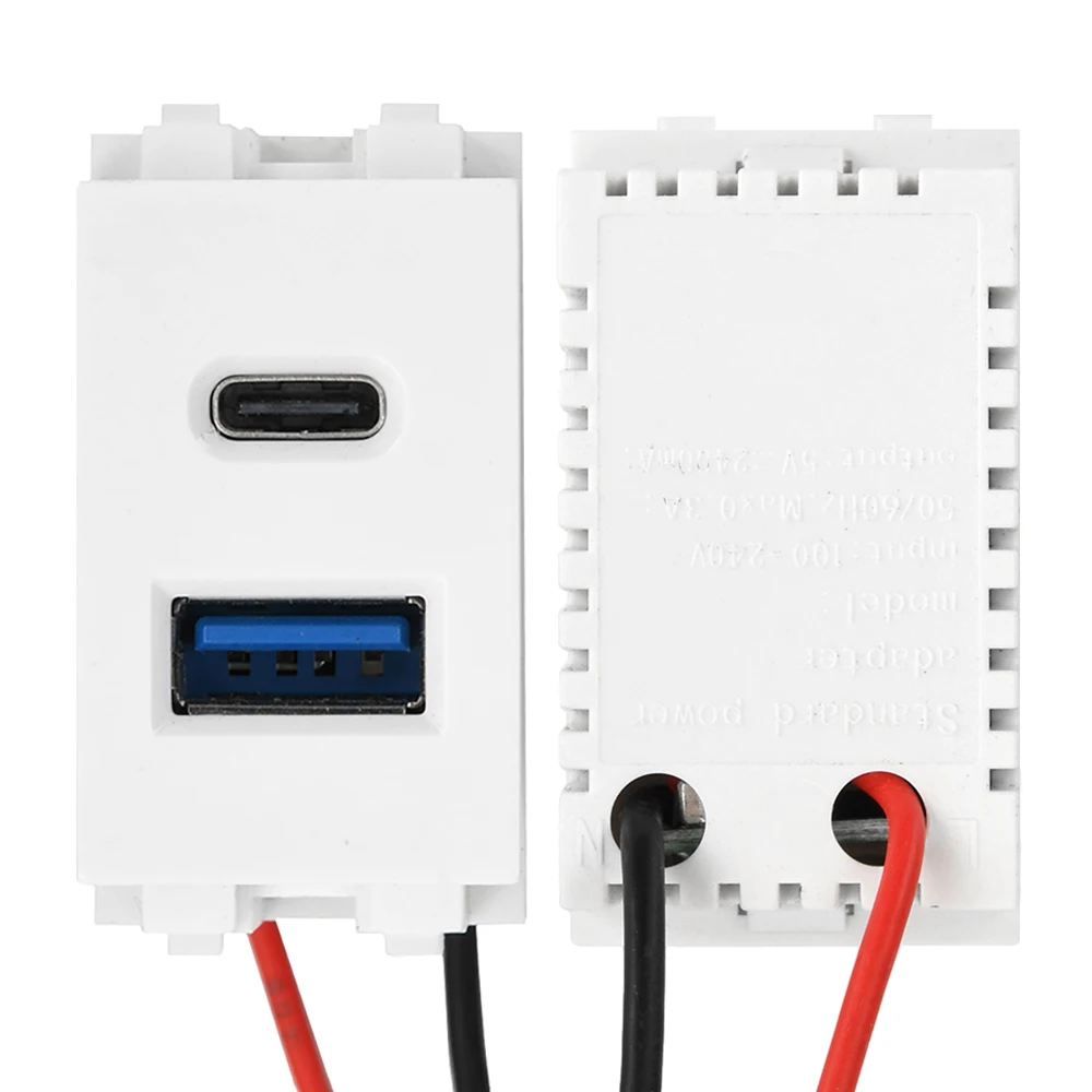 وحدة طاقة بمنفذ مزدوج USB من النوع C مقبس 220 فولت 5 فولت 2.1A وحدة شحن الهاتف المحمول محول شحن محول تحويل الطاقة