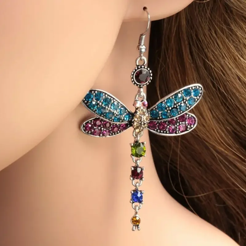 1 Pair Of Earrings, Bohemian Style, Colorful And Blue Dragonfly Pattern , Women's Holiday Souvenir Gift