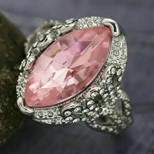 Fashion Big Pink Stone Ring Charm Jewelry Women CZ Wedding s Promise Engagement Ladies Accessories Gifts Z4K146