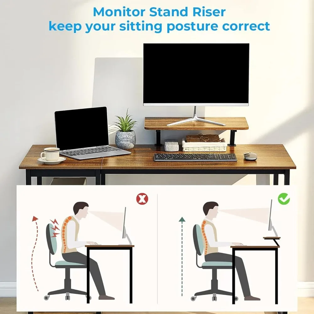 Escritorio de ordenador con soporte para Monitor, escritorio pequeño de 39 pulgadas con estantería de almacenamiento Reversible, escritorio de trabajo para oficina en casa