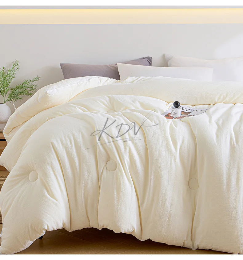 Soybean Fiber Filled Fluffy Comforter Thick Warm Autumn Winter Duvet Insert Solid Color Brushed Soft Quilt for Single Double Bed