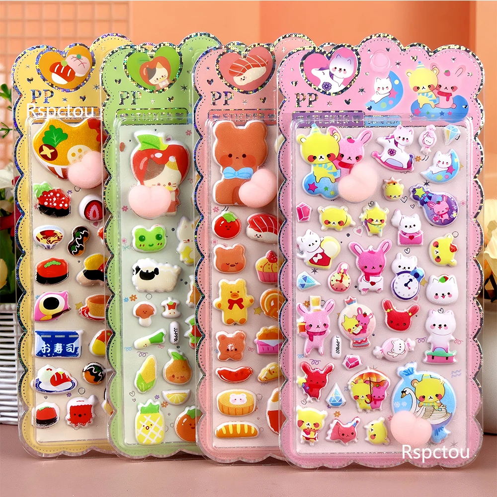 1 szt. Urocze naklejki z królikiem, pandą i kotem, kreskówkowe, z wesołymi pupkami, do ściskania, zabawka antystresowa, naklejki bąbelkowe, naklejki nagrody DIY, do pakowania