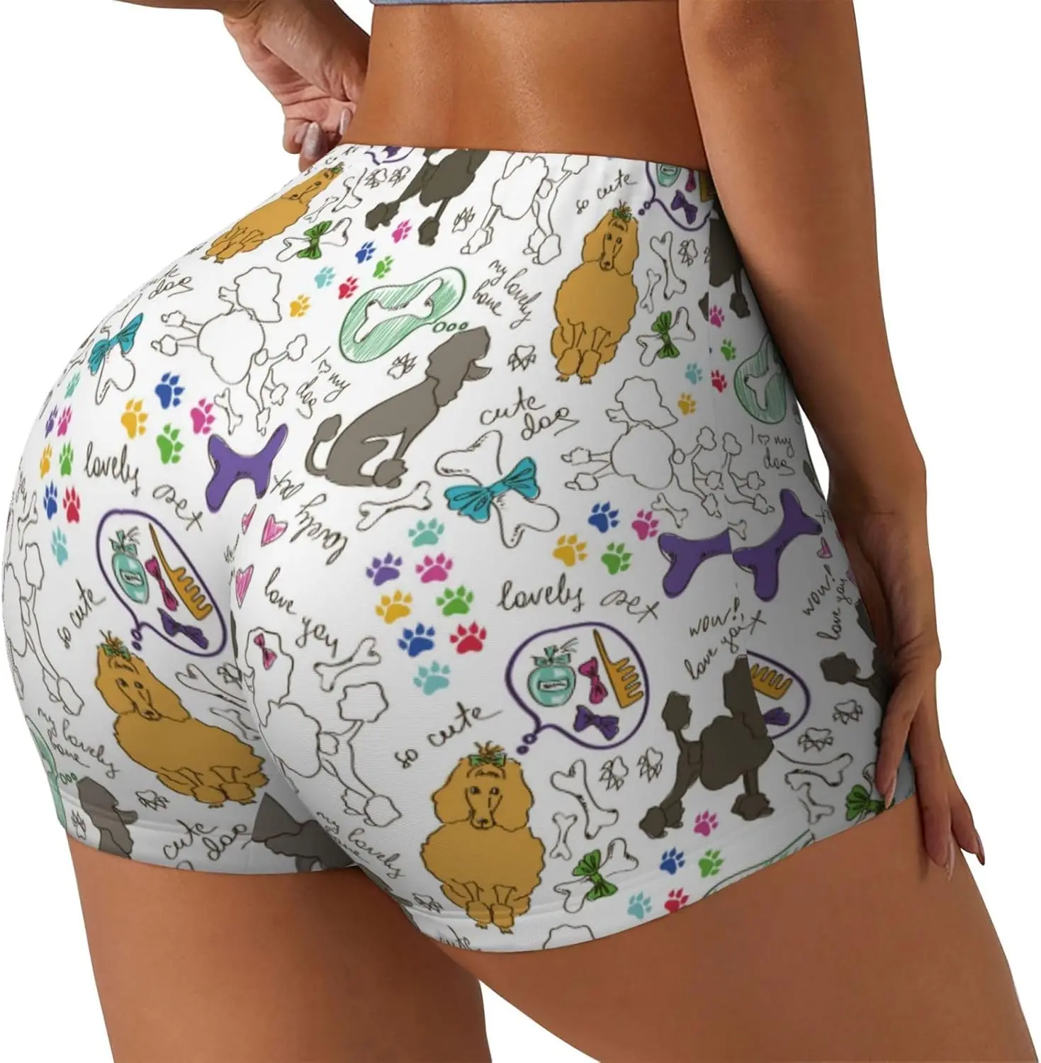 شورت ملون مطبوع عليه كلب بودل للنساء في صالة الألعاب الرياضية واليوجا والجري والرياضة النشطة واللياقة البدنية #2