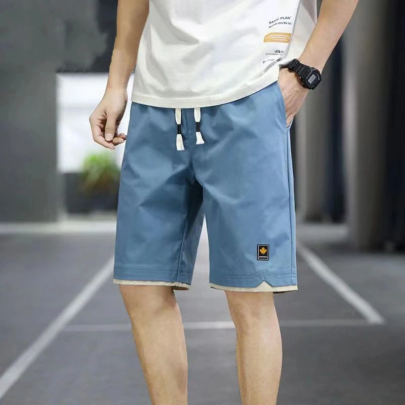 Men\'s Shorts Summer New Loose Elastic Waist Solid Drawstring All-match Thin Casual Straight Shorts Fashion Trend Men Clothing