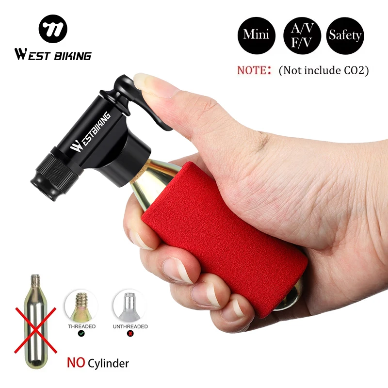 

WEST BIKING Mini Bicycle CO2 Pump Portable Tire Inflator For Schrader Presta Adapter MTB Road Bike Aluminum Alloy Automatic Pump