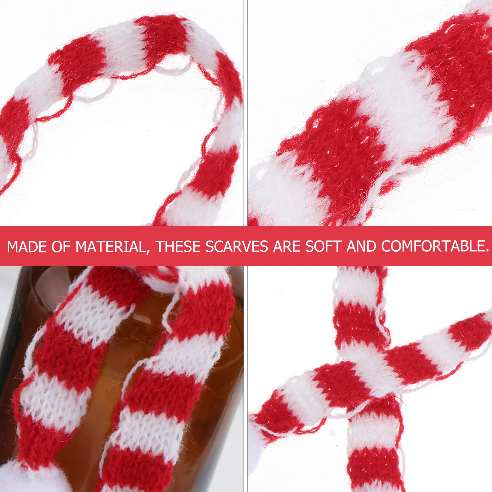 

8Pcs Christmas Mini Scarves 23Cm Red White Striped Decorative Neckerchief for Little Pets Bottle Decor Holiday Celebration