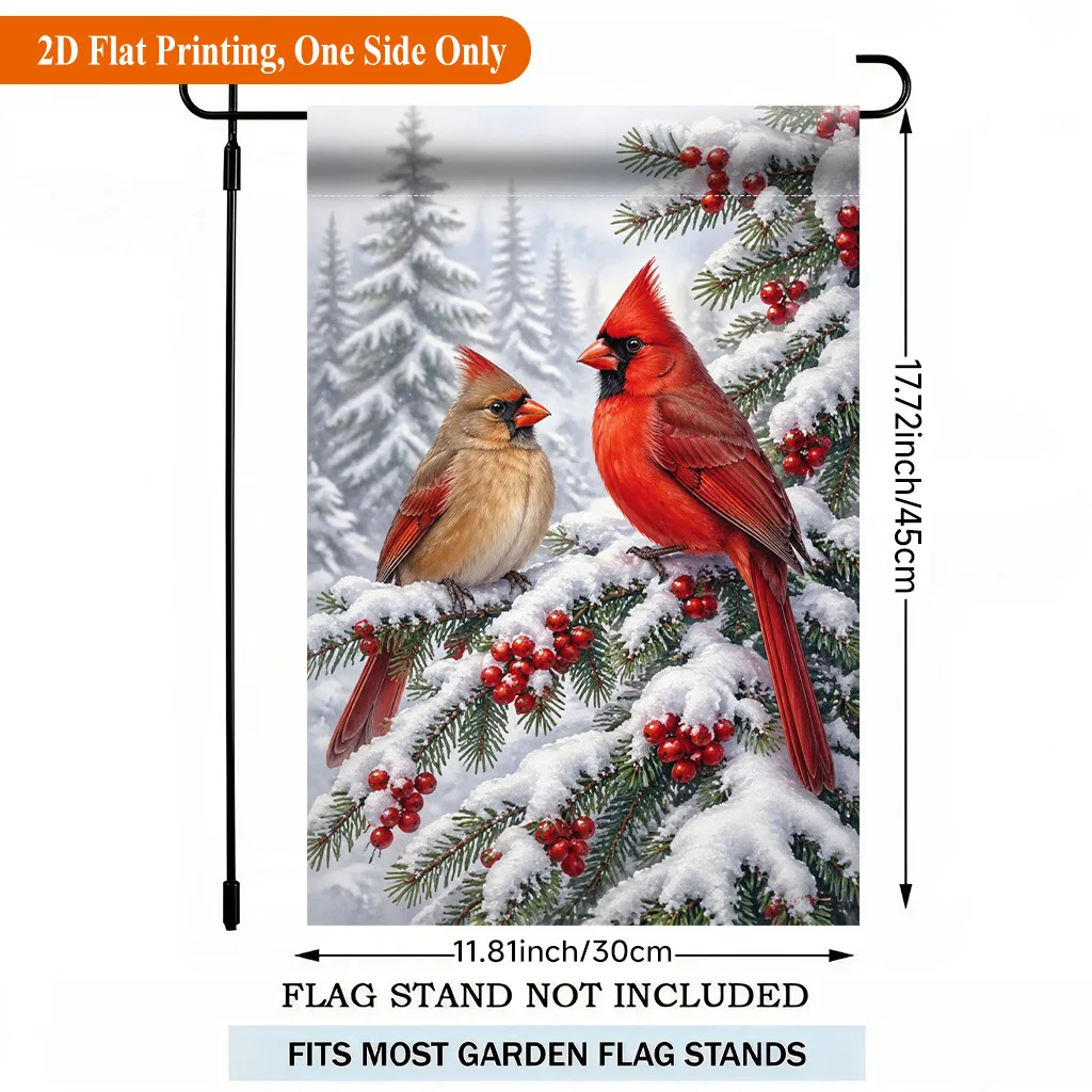 2D Flat Garden Flag 1 Piece, Winter Cedar Branch Birds Single-sided Polyester Garden Flag, Holiday Garden Outdoor Flag, Suitable for Outdoor Home and Garden Holiday Decorations, Valentine's Day, Mother's Day, St. Patrick's Day