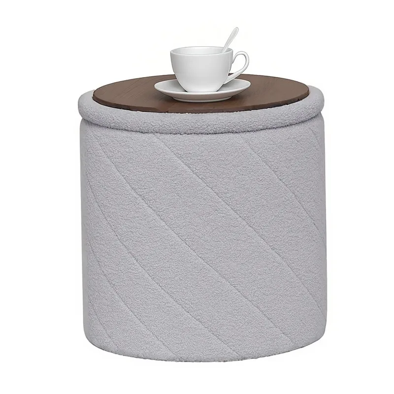 Furniture Ottoman with Stroage, Boucle Round Storage Ottoman with Tray,Foot Rest Stool Stools Ottomans