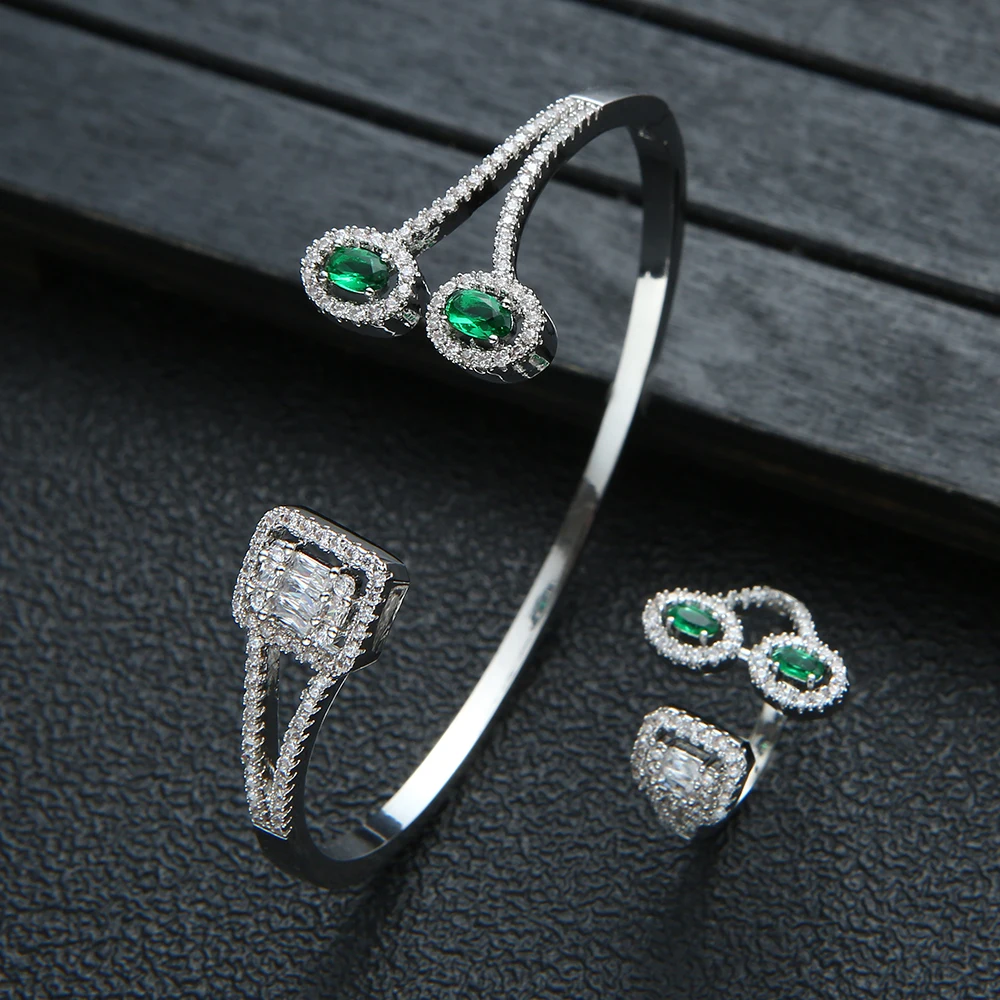 Luxury 2PCS Dubai Colorful Bangle Ring Set Fashion Jewelry For Women Wedding Engagement Brincos Para As Mulheres S337