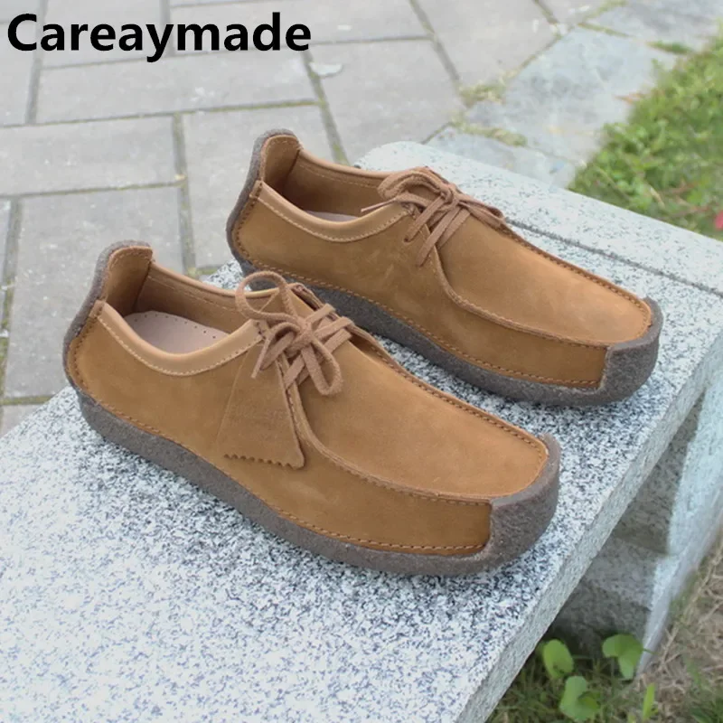 Careaymade-Genuine leather replica low top shoes Natalie tobacco gum soft sole lightweight casual shoes outdoor cowsude shoes