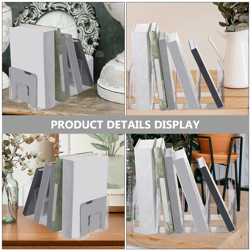 

2 Pcs File Storage Rack Book Stand Clear Shelves Bookend for Plastic Office Holder