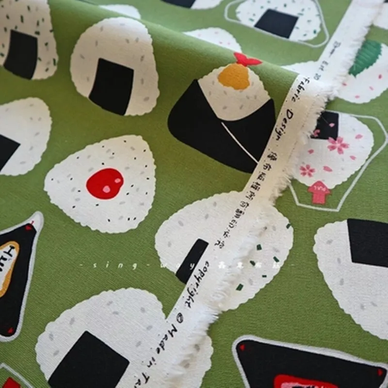 Thick Cotton Fabric with Rice Ball Print, Handmade DIY, Bag, Table Cloth, Sewing, 100% Cotton, Cute Style, CR-1726