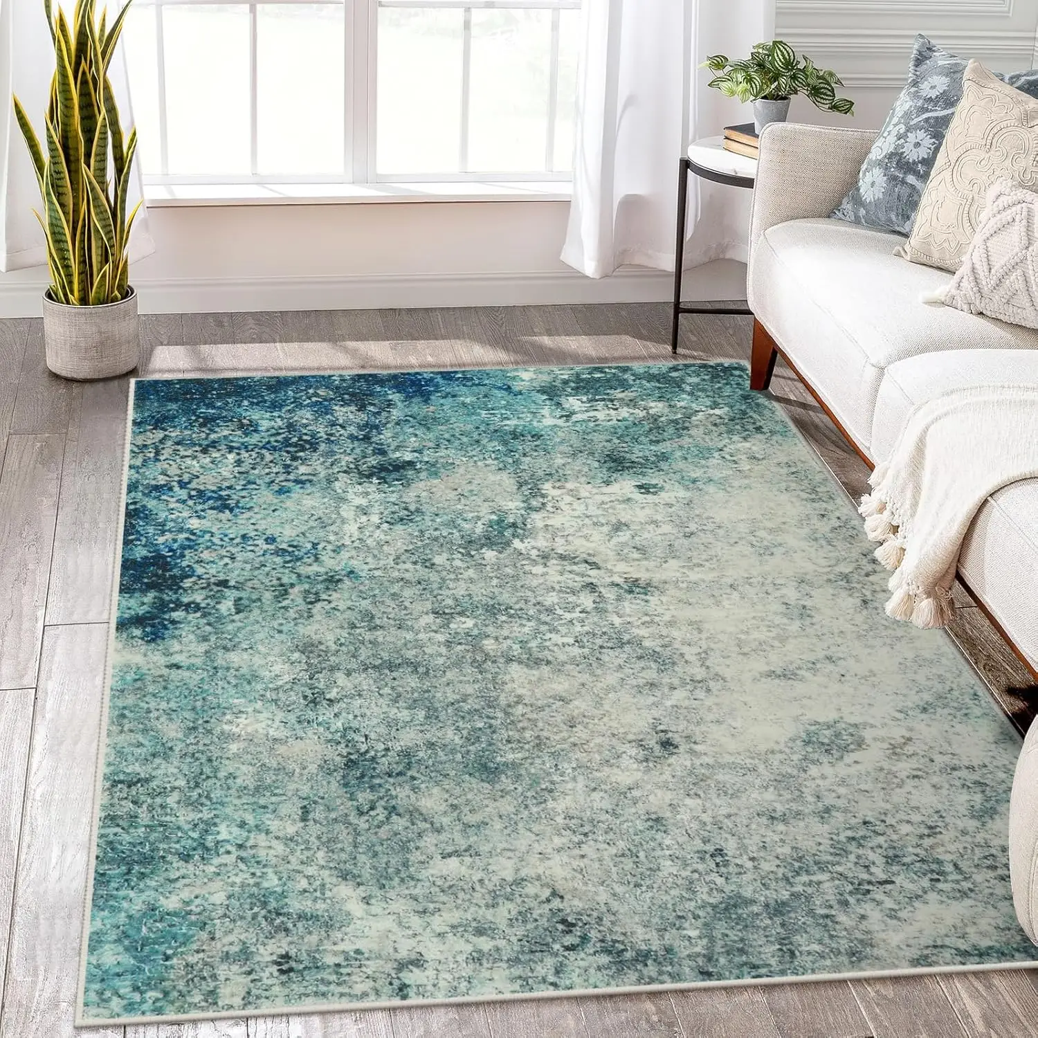

Blue and Gray Abstract Rugs for Bedroom Living Room Hallway Entryway Dorm Modern Carpets Floor Mat Playroom Indoor Doormat