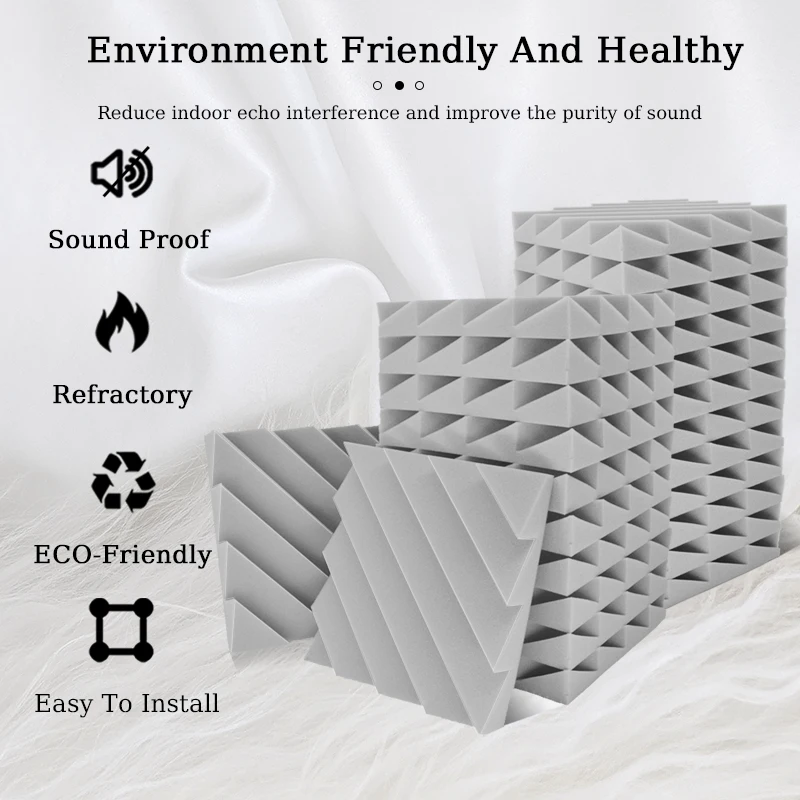 TOUO Diamond Groove Acoustic Foam 6/12/24 Pcs Wall Soundproofing Drum Room Acoustic Treatment High-Density Soundproof Material