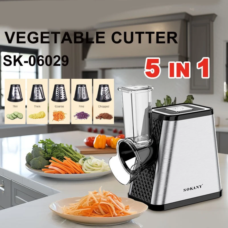 

5-in-1 Electric Vegetable Cutter, Multi-Functional Home Food Chopper, Salad Maker Kitchen Slicer, Food Processor