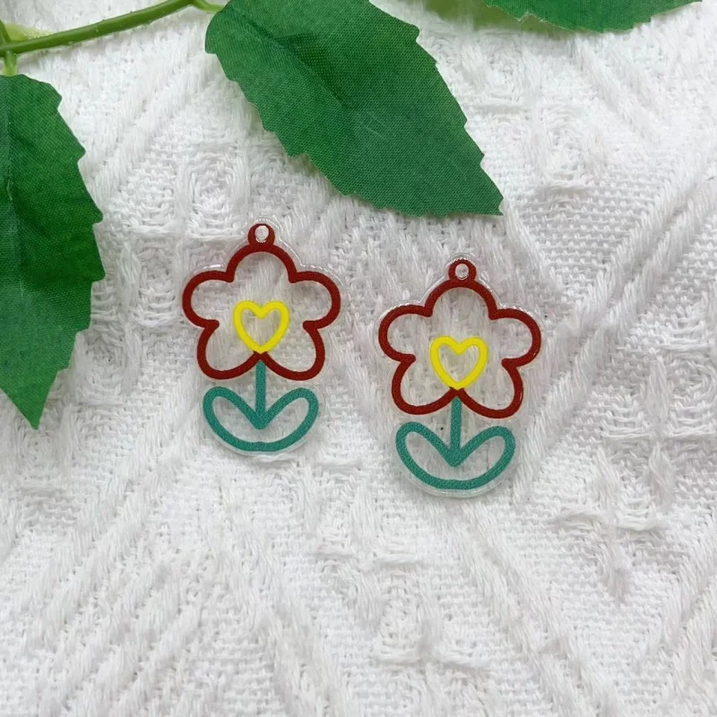 10 pieces of acrylic flower charm pendant jewelry production discovery DIY earrings, keychain patches, Faltback charm